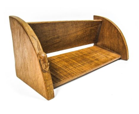 Robert "Mouseman" Thompson Book Trough, carved with mouse signature, 45cms wide.