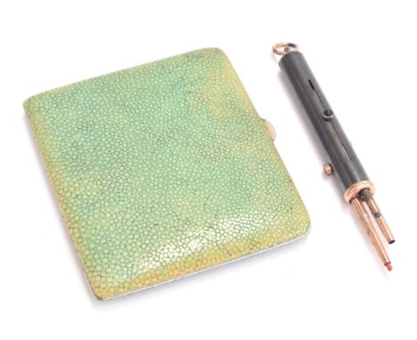 An early 20th century shagreen cigarette case, retailed by Fortnum &amp; Mason, 9.5cm long; together with a Victorian gunmeta