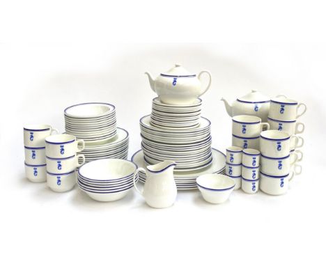 A Wedgwood 'Metallised' dinner service with blue seahorse pattern, approx. 112 pieces, comprising dinner plates, side plates,