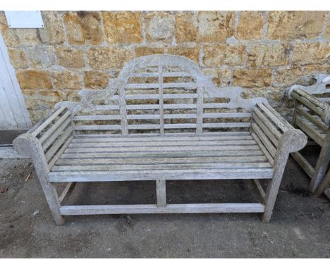 A teak Lutyens style bench, 161cmW