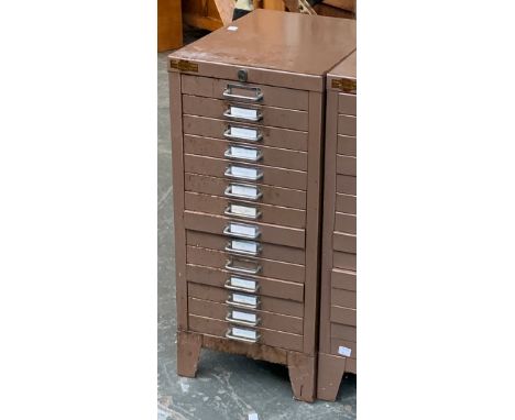 A vintage filing cabinet of fourteen drawers, 29x42x66cmH