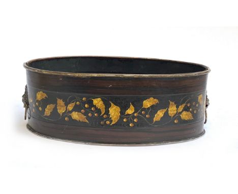 Interior design interest: A faux rosewood grained and gilt painted oval tole ware planter, 40cmW