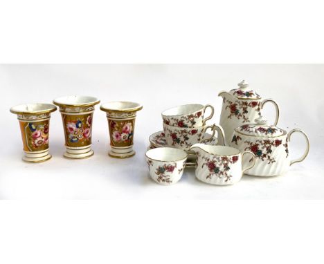 Three 19th century porcelain vases (af), orange, gilt and floral decoration, the tallest 12cmH; together with Minton 'Ancestr