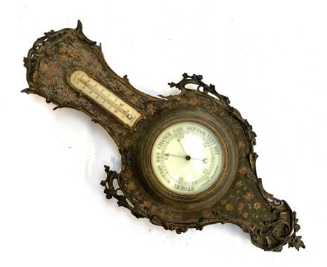 A gilt metal and painted aneroid barometer, 75cmH