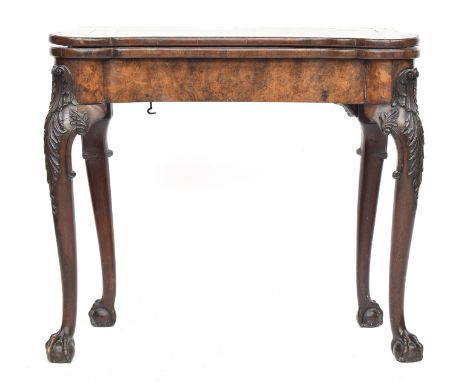 A 19th century walnut gateleg card table, with foldover top opening to a grospoint interior depicting cards and flowers, with
