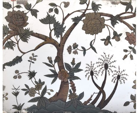 A 19th century Chinese export reverse painted mirror plate, painted with peonies, 45x54cmProvenance: from the estate of the l
