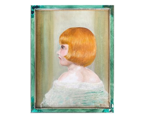 An early 20th century portrait of a young woman with a blonde bob, oil on board, signed H.L Jones, 40x30cm