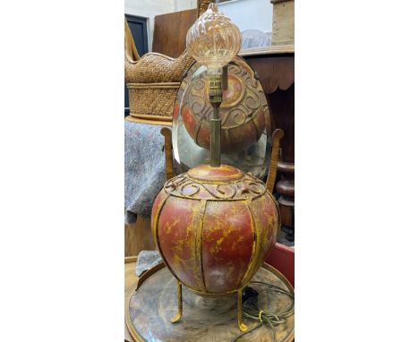 A large decorative ceramic and metal table lamp, 57cmH to top of fitting
