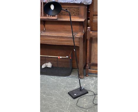 A black painted floor standing reading lamp, approx. 138cmH