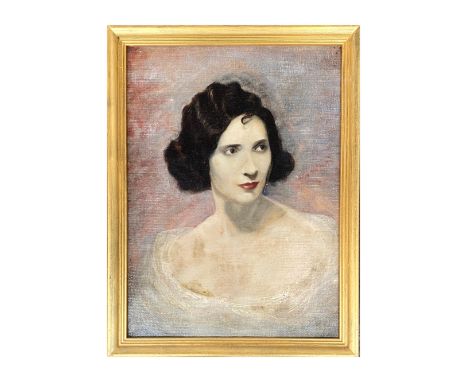 20th century portrait of a dark haired lady, oil on board, 37x27cm