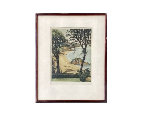 After Alfred G. Burr, a coloured etching of Goscar Rock-Tenby. signed in pencil, Studio Blind stamp, 32x22.5cm