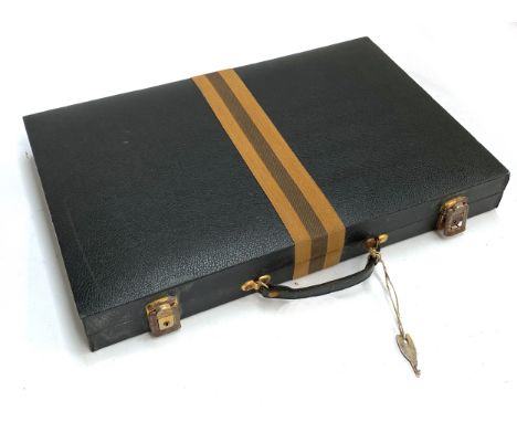 Aries backgammon set in leather case with key, 52cmW