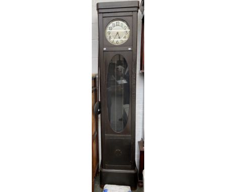 A 20th century oak cased longcase clock, with weights and pendulum, 215cmH