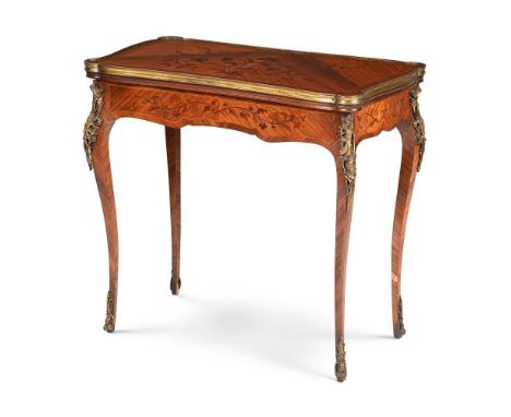 A Victorian rosewood, marquetry and gilt metal mounted card table in Louis XV style, last quarter 19th century, the hinged an