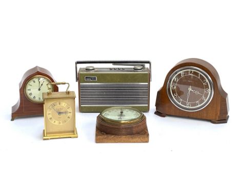 A Smith's mantel clock; two other clocks; an aneroid barometer by J.B. Jackson, Southsea; a Roberts R25 radio