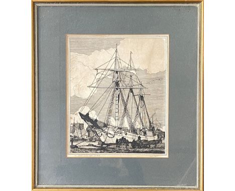 Arthur Bell (1897-1995), The Navojo of New Bedford at Poole, engraving, signed in pencil lower right, 30.5x25.5cm