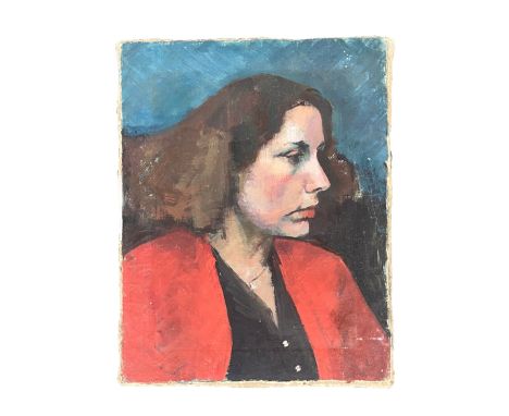 An mid 20th century portrait of a woman, oil on canvas, still life to verso, 46x36cm