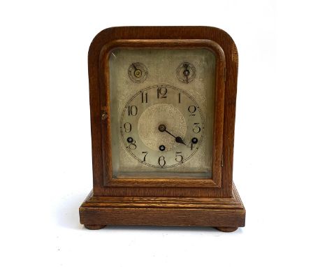 A German wooden mantle clock, with bevelled glass, 32cmH