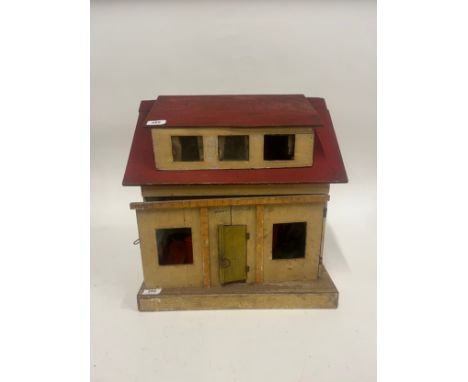 Vintage scratch built dolls house containing some furniture and, 48cmW