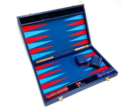 Hector Saxe backgammon set in navy alligator, 46cmW