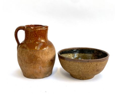 A studio pottery bowl, marked DJH(?), 24.5cmD; together with a Verwood pottery jug, 24cmH