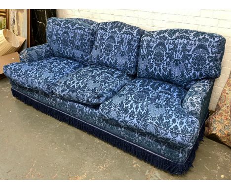 A good three seater country house sofa, with feather filled cushions, the cushions bearing label 'Howard 3 seater', 220cm wid
