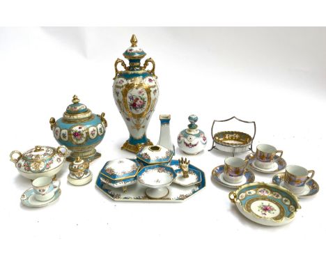 A quantity of mainly Noritake porcelain, to include turquoise and floral decorated lidded urn, dressing table tray, ring stan