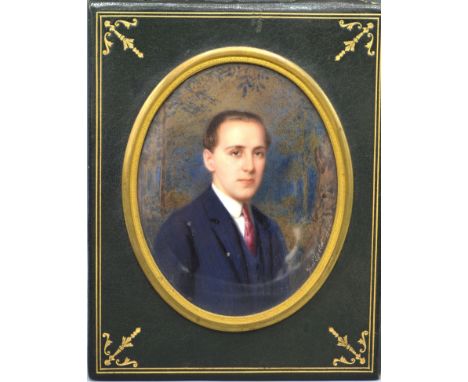 Rudolf Ipold Half Length Portrait of a Gentleman in Miniature, signed and dated 1925, 11 x 9 cms
