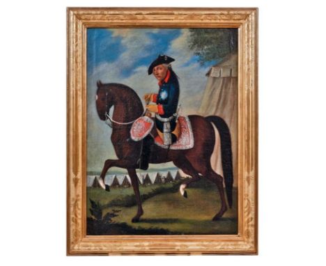   Chodowiecki, Daniel Nikolaus - Kopie des 18. Jh. nach  Friedrich der Große zu Pferd  Öl/Lwd. Preußen um 1773. 78 x 57,5 cm.