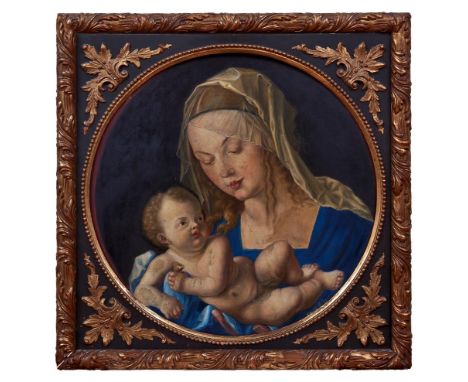   Dürer, Albrecht - Kopie des 20. Jh.  Maria mit der Birnenschnitte  Als Tondo gemalt. Öl/Holz. Rechts unten bez. "nach Dürer