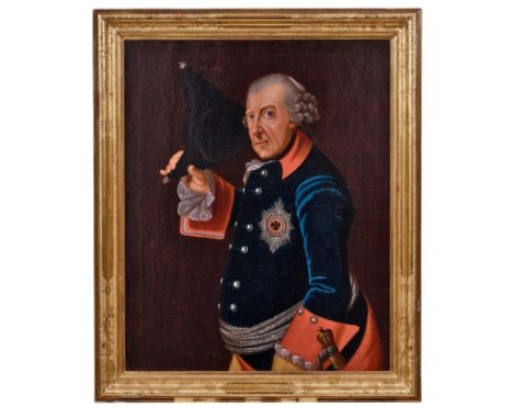   Franke, Johann Heinrich Christian (Attrib.)  Friedrich II., mit Dreispitz, grüßend  (Havelberg 1738-1792 Berlin) Öl/Lwd., d