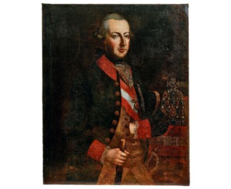   Joseph II. von Österreich  18. Jh.  Halbfigur in der Uniform des Chevaux-Légers-Regiments, in der rechten Hand einen  Feldh