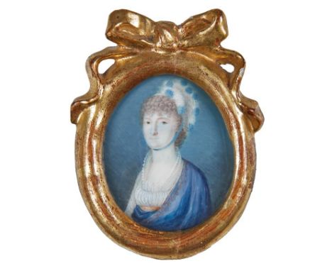   Neureuther, Ludwig  Miniaturportrait einer Dame  (Jägersburg 1774-1832 Bamberg) Halbfigurige Darstellung einer Dame in blau