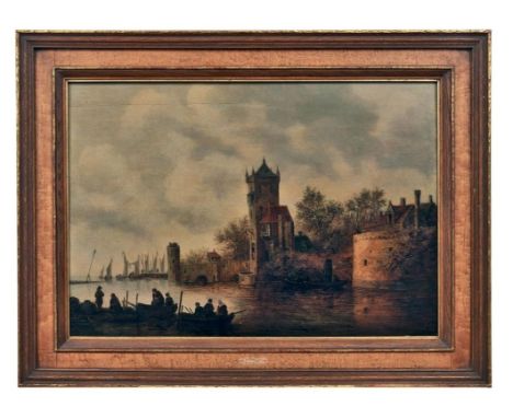   Goyen, Jan van - Kreis des  Blick auf einen befestigten Hafen mit Fischer- und Segelbooten  (Leiden 1596-1656 Den Haag) Öl/