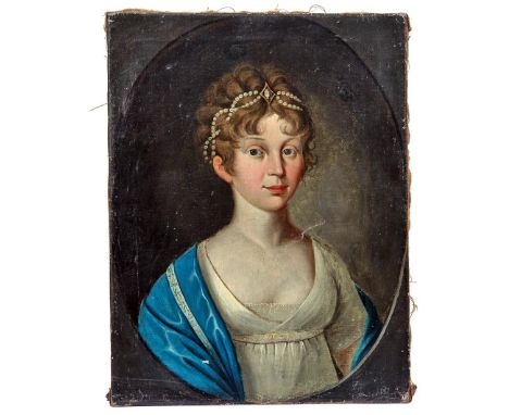   Bildnis Königin Luise von Preußen mit Perlendiadem  Deutscher Portraitmaler, 1. H. 19. Jh.  Öl/Lwd., doubl. 42 x 32 cm; ung