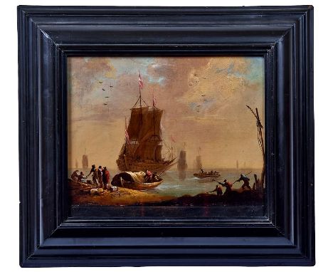   Vernet, Claude Joseph - Umkreis des  Segelschiffe an der Küste  (Avignon um 1714-1789 Paris) Öl/Holz. 19 x 25 cm.  Kauffahr