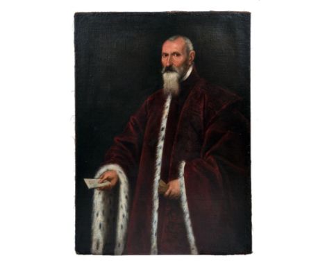   Tintoretto, Jacopo oder Domenico - Kreis des  Bildnis eines venezianischen Senators im roten, hermelingesäumten Mantel  Öl/