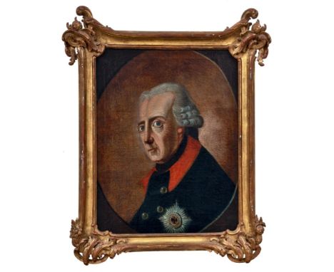   Friedrich der Große im Uniformrock mit dem Bruststern des Schwarzen Adlerordens  Sachsen, 18. Jh.  Öl/Lwd., randdoubl. 51 x