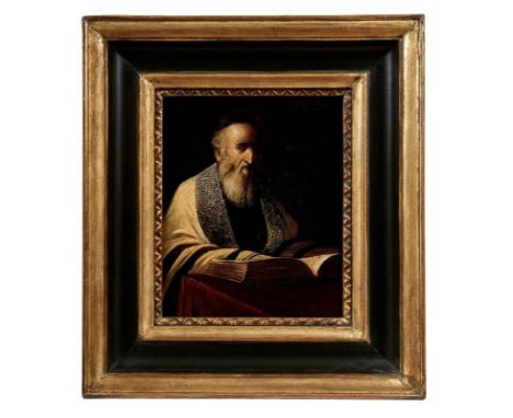   Tiel, Hans  Bildnis eines Rabbiners beim Talmudstudium  (19./20. Jh.) Öl/Malkarton. Rechts oben sign. 31 x 24,7 cm.  Judent