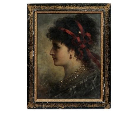   Ebert, Anton  Bildnis einer jungen Dame der Belle Epoque  (Kladrau 1845-1896 Wien) Öl/Lwd. Links unten sign. und Ortsbez. "