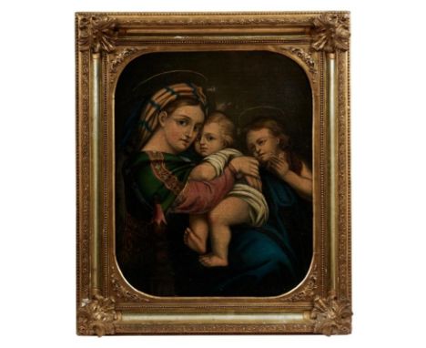   Raffaello Sanzio da Urbino - Kopie des 19. nach  Madonna della Seggiola  Öl/Lwd. 68 x 55,5 cm. - Altersschäden, Flickstelle
