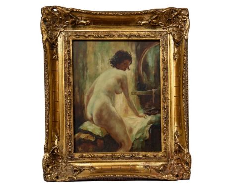  Zorn, Anders Leonard - in der Art vonInterieur mit weiblichem Akt Öl/Holz. Rechts unten bez. "Zorn". 23,5 x 19 cm. Aktmalere