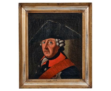   Friedrich II. mit Dreispitz und dem Schwarzen Adlerorden  Sachsen, 18. Jh.  Öl/Lwd. 39,5 x 33,5 cm.  Adelsportrait, Alter F