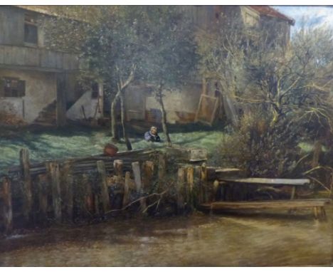   Wenglein, Josef (Attrib.)  In einem Bauerngarten spielendes Kind  (München 1845-1919 Bad Tölz) Öl/Lwd. Rechts unten undeutl