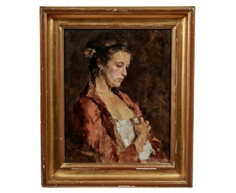   Bildnis eines jungen Mädchens  Portraitmaler des späten 19. Jahrhunderts  Öl/Holz. Rechts oben undeutl. sign. ""J. Roik"" (