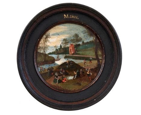   Grimmer, Abel  Der Monat Mai  (Antwerpen 1570-nach 1620) Flusslandschaft mit Architektur und eleganter Gesellschaft beim  P