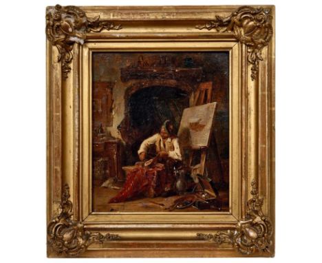   Enhuber, Karl von  Ein Maler bei der Vorbereitung eines Stilllebens in seinem Atelier  (Hof 1811-1867 München) Öl/Pappe. Li