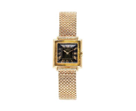 Cartier, a rare 18 carat gold wristwatch, no. 344502, circa 1930, Swiss manual wind movement, 18 jewels, no. 90256, black dia