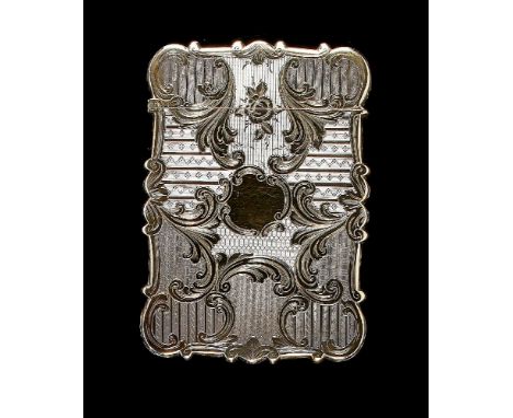 An early Victorian silver parcel gilt card case by Nathaniel Mills, Birmingham 1845, engraved front and back with differing e