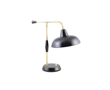 LAMP  A brass and enamel desk lamp. Italy, c.1960. 36cm(h) 